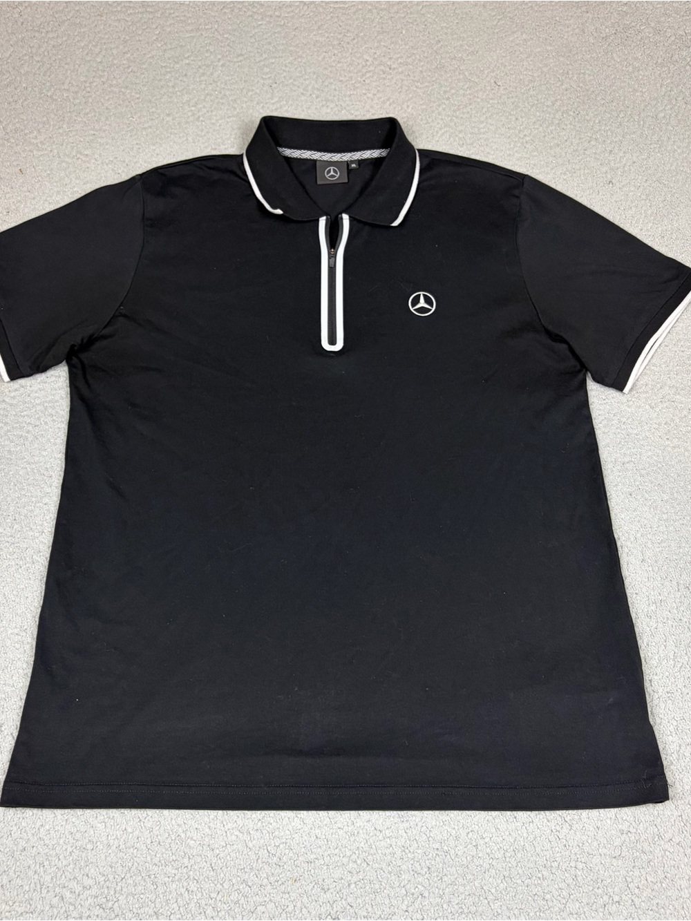 Mercedes Benz Polo Men's XL Black with White Contrast Trim and Zip Collar Luxury